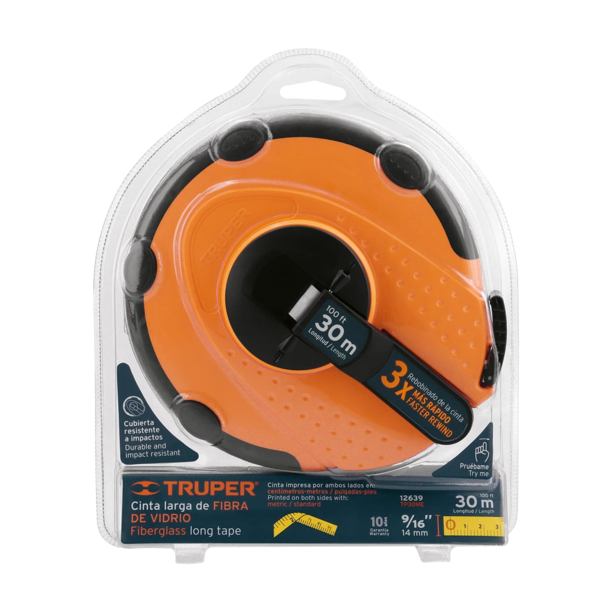 Wincha de fibra de vidrio Carcasa Plastica 30 Metros Truper5