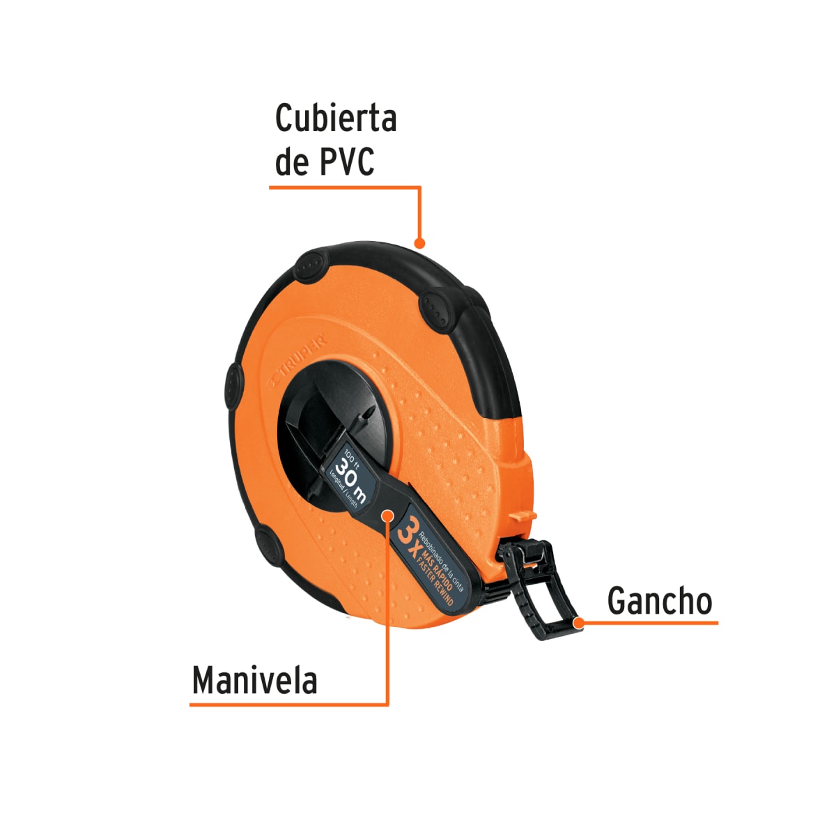 Wincha de fibra de vidrio Carcasa Plastica 30 Metros Truper3