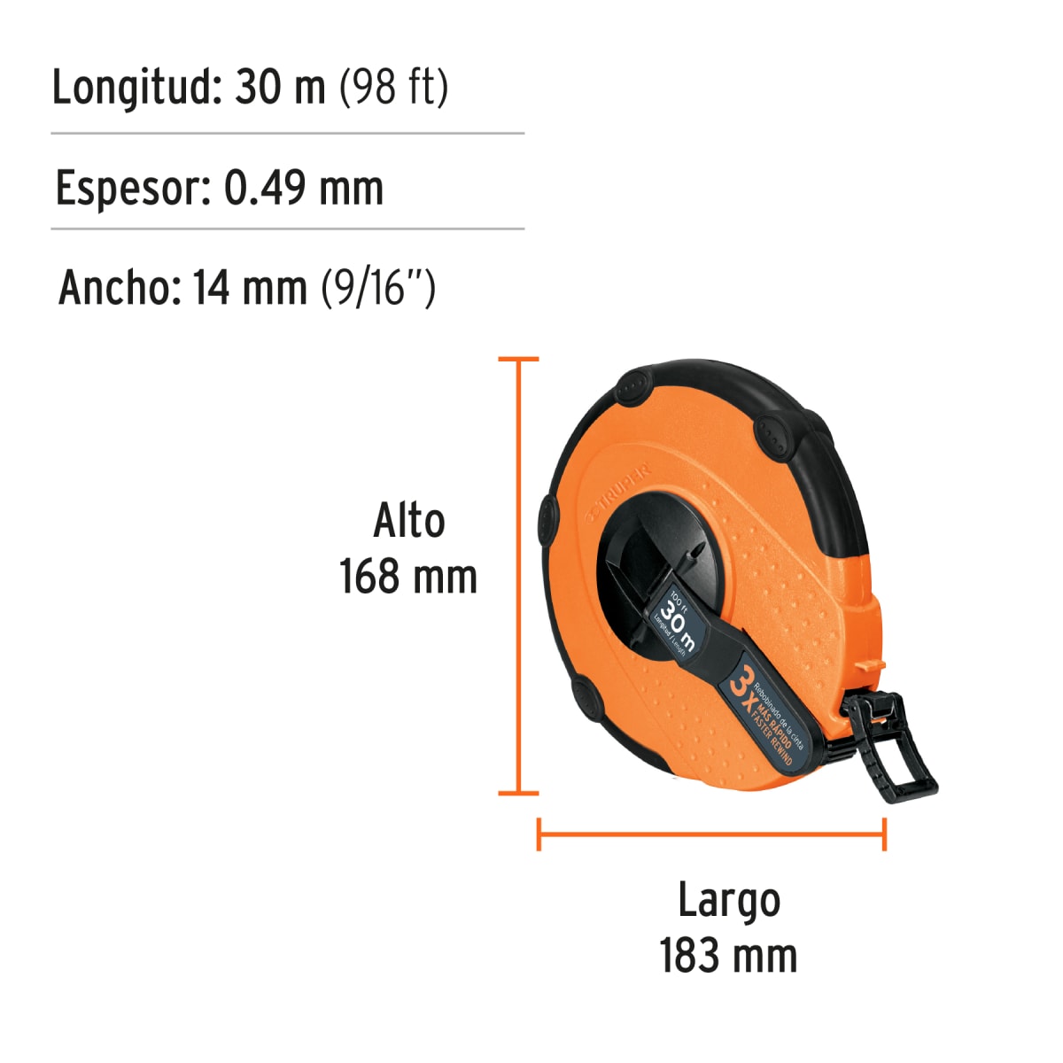 Wincha de fibra de vidrio Carcasa Plastica 30 Metros Truper2
