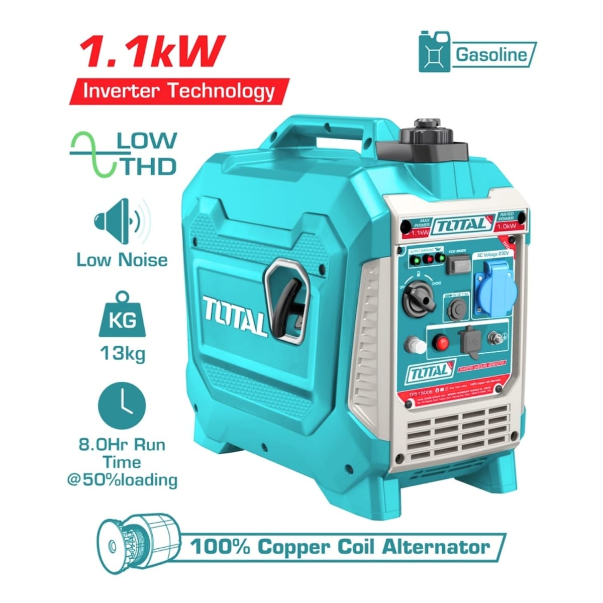 Generador gasolinero silencioso encapsulado 1100w Total2