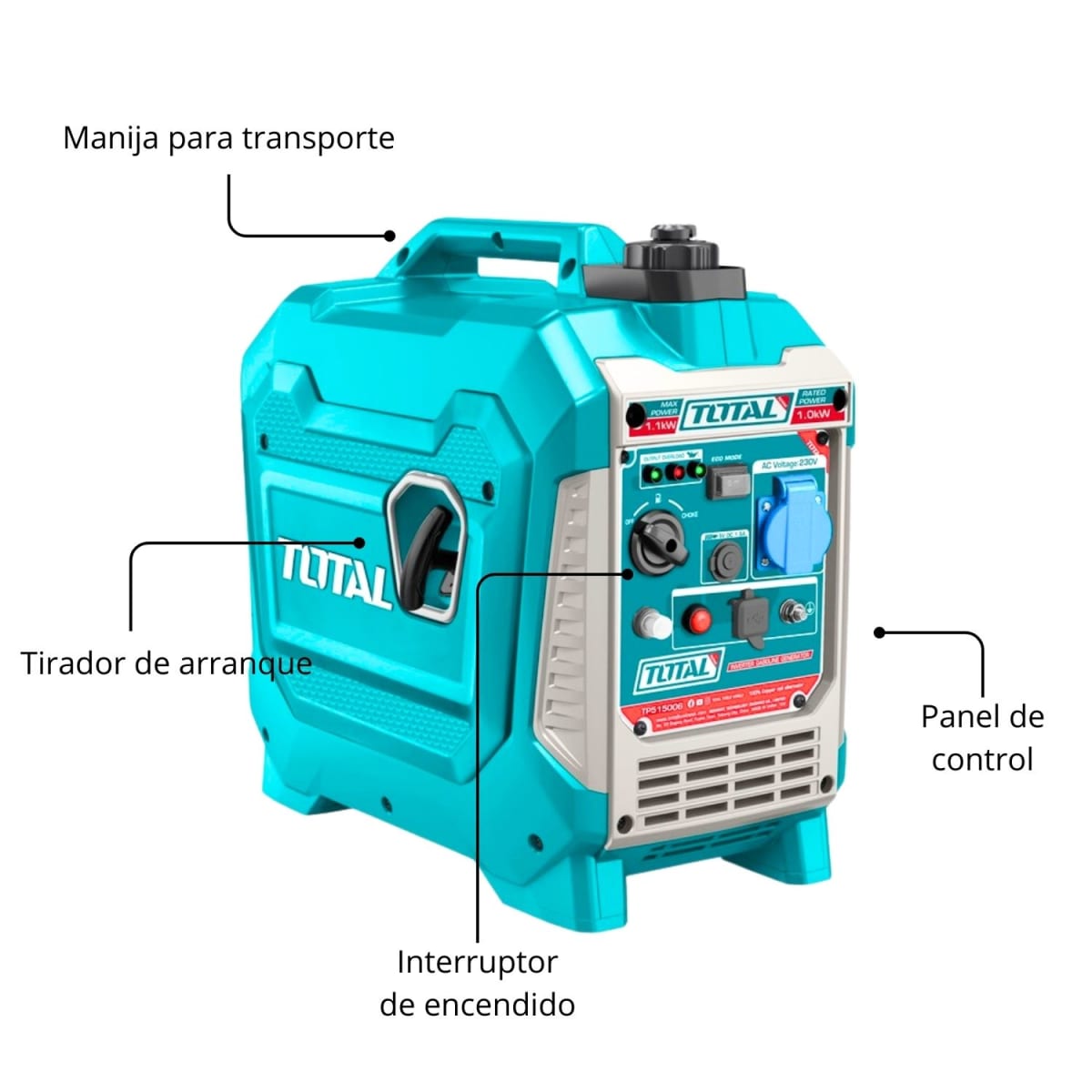 Generador gasolinero silencioso encapsulado 1100w Total3