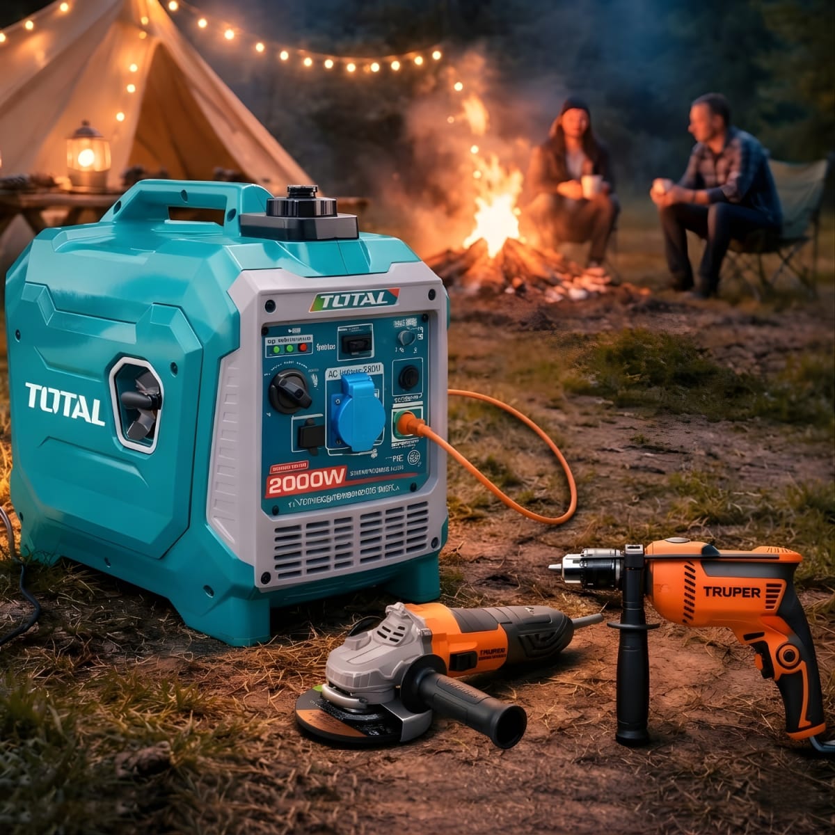 Generador Inverter Silencioso TOTAL 2000W + Taladro y Amoladora Truper3