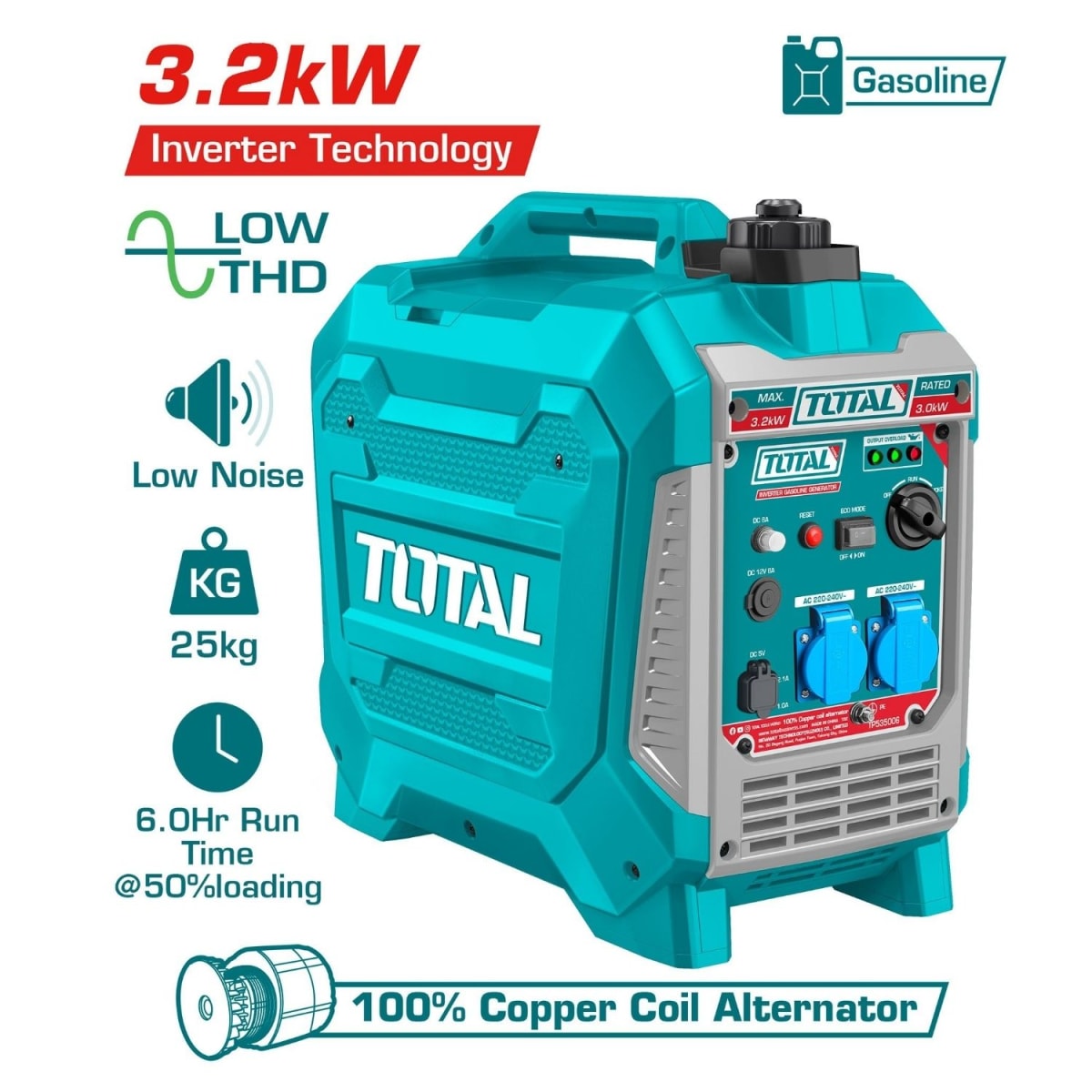 Generador gasolinero silencioso encapsulado 3200w Total4