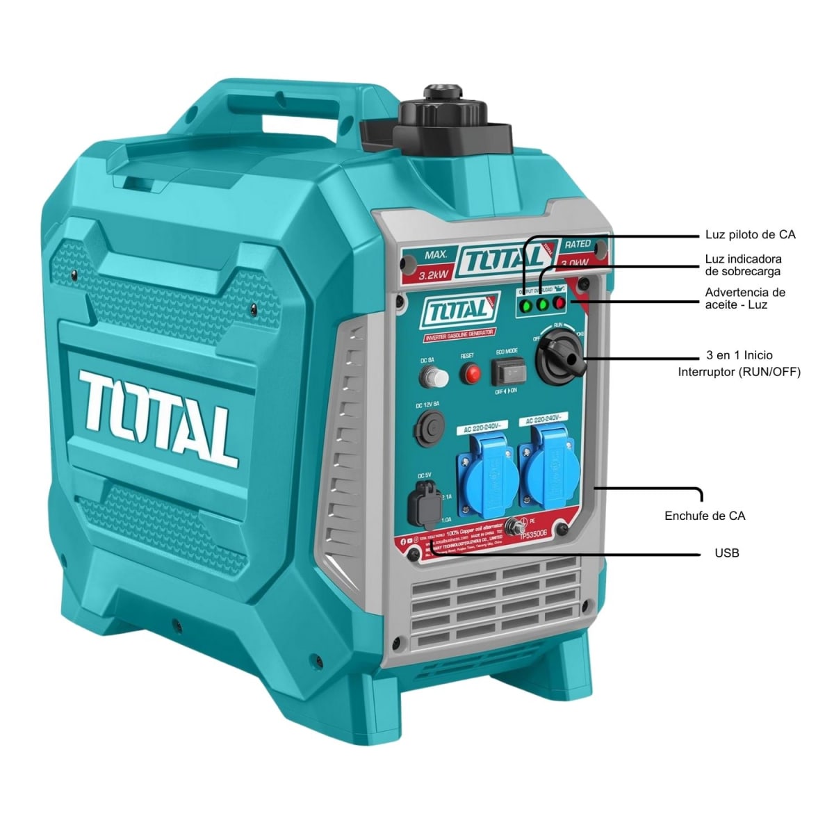 Generador gasolinero silencioso encapsulado 3200w Total6