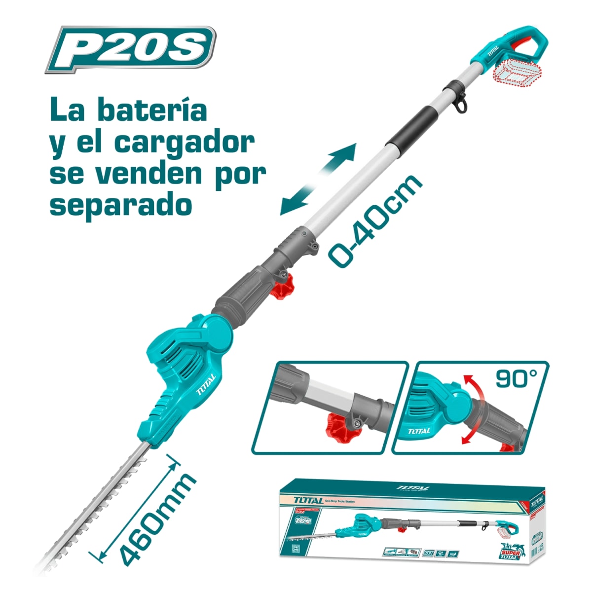 CortaSetos 46cm (solo cabezal) extension 0-40cm 20v Total2