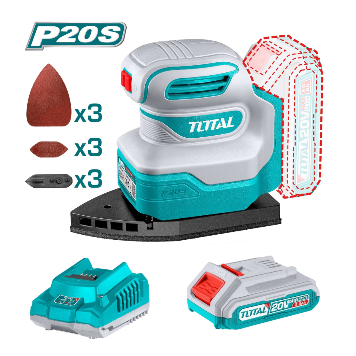 Lijadora Triangular Inalmabrica 5'' + Bateria y Cargador 20v Total4