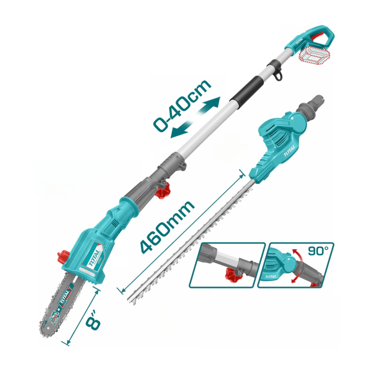 Desmalezadora para cortar ramas + cortasetos inalámbrico 20v total4