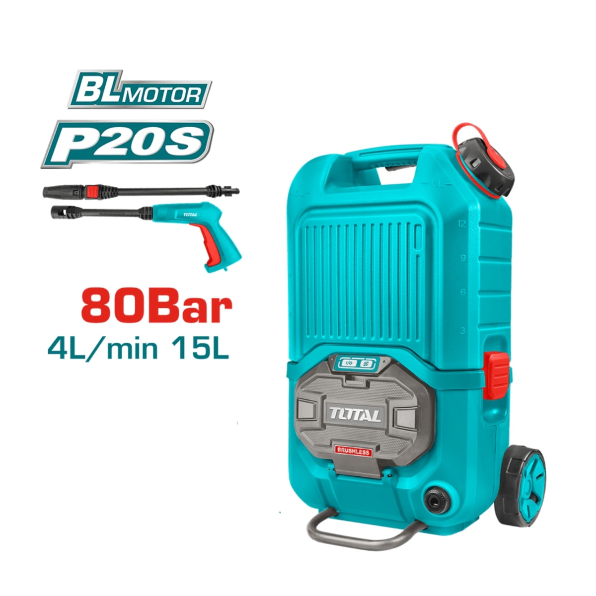 Hidrolavadora 4L/min 15Litros 80bar + 2 Baterias y Cargador 40v Total2