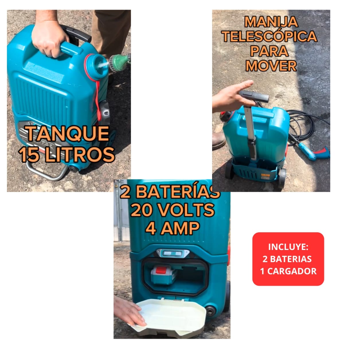 Hidrolavadora 4L/min 15Litros 80bar + 2 Baterias y Cargador 40v Total7