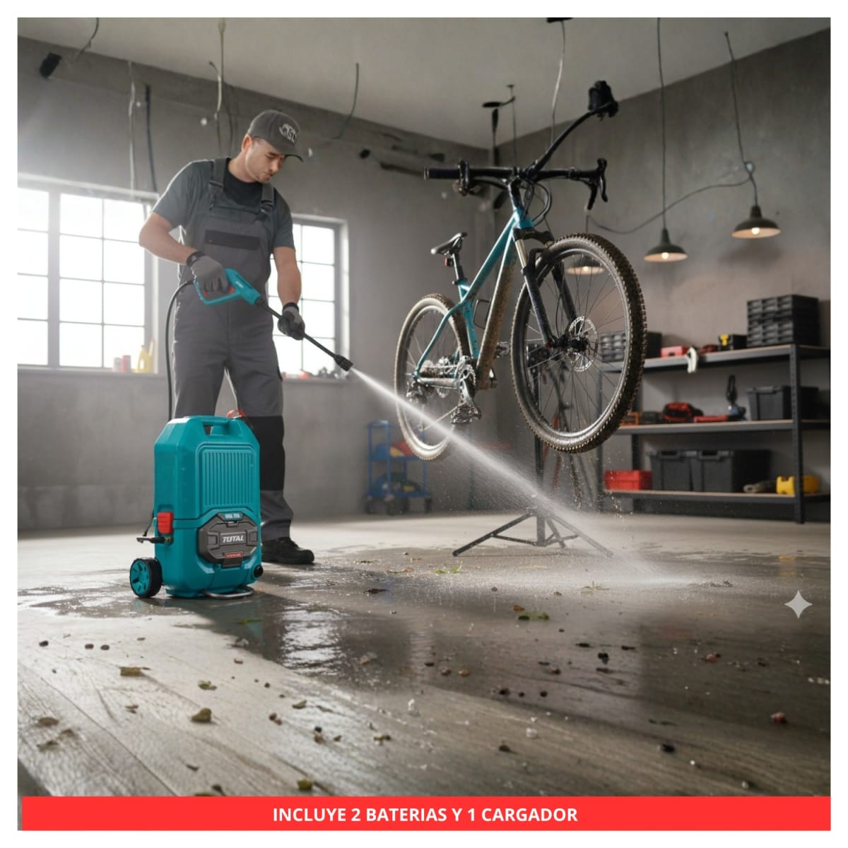 Hidrolavadora 4L/min 15Litros 80bar + 2 Baterias y Cargador 40v Total5