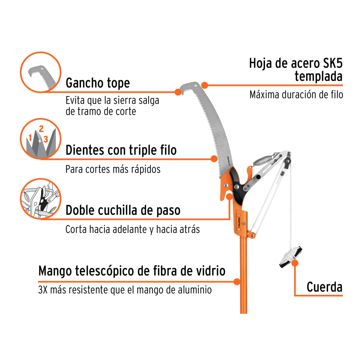 Cortador Para Ramas Altas 3,60m Fibra De Vidrio Truper 184105
