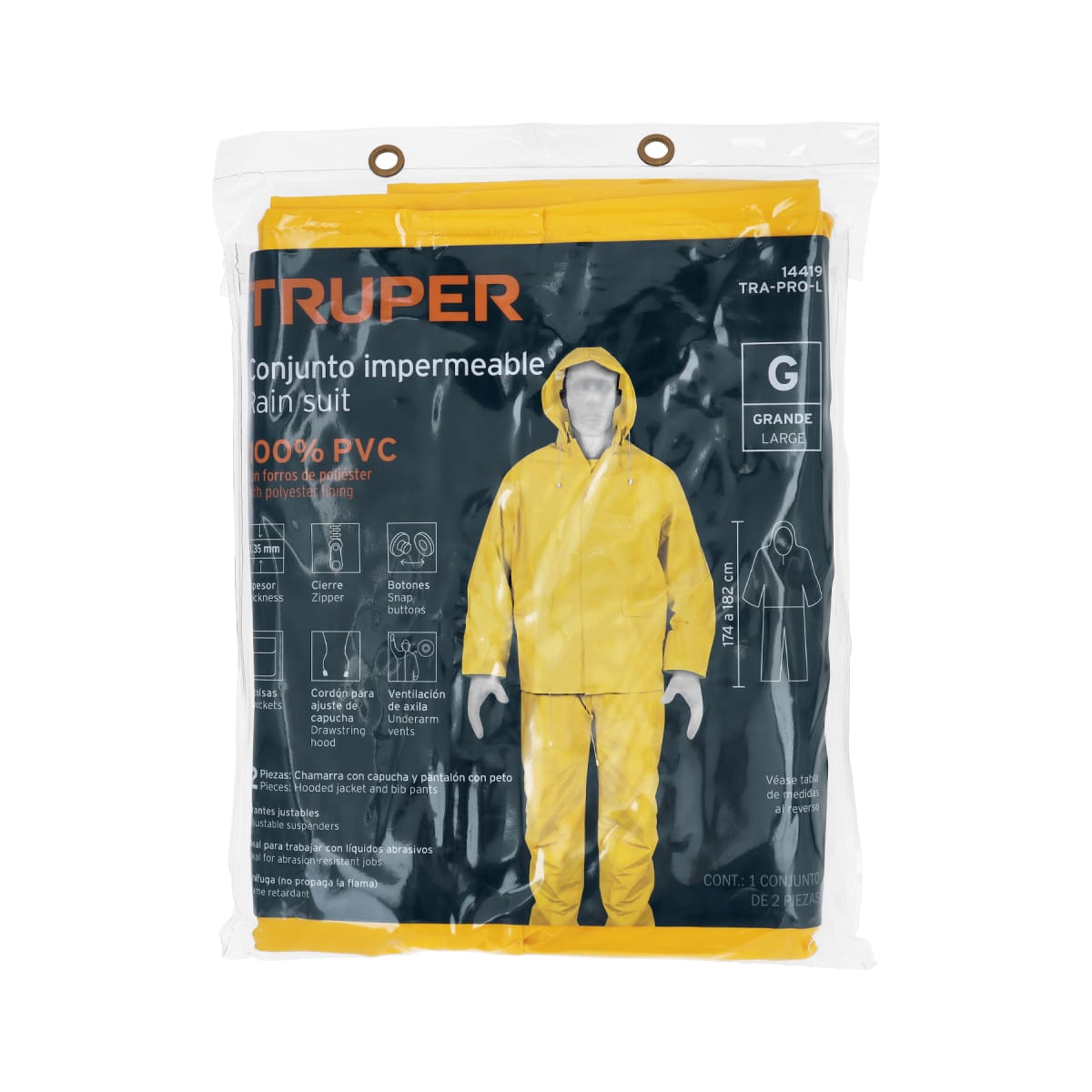 Conjunto impermeable doble capa, talla L, Truper3