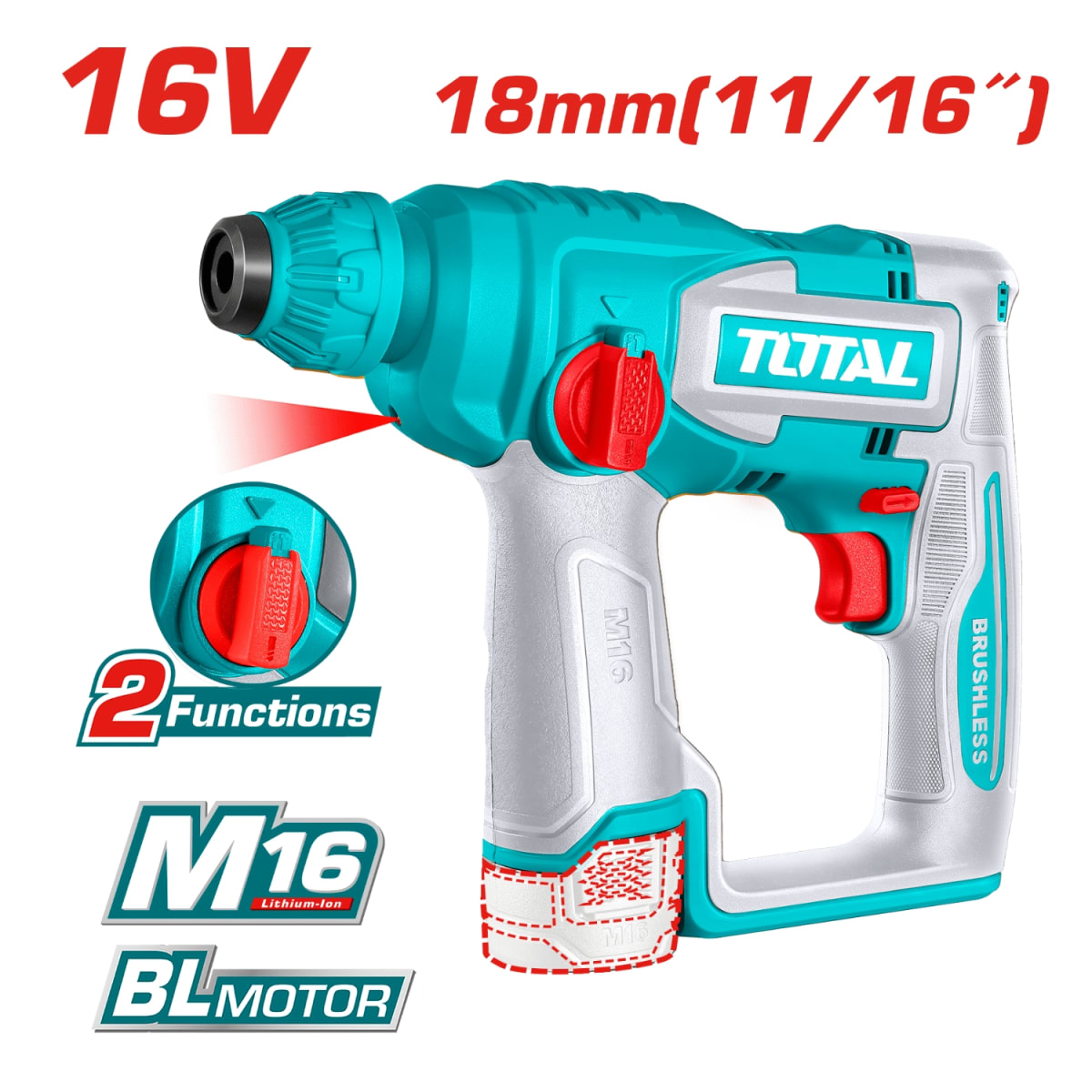 Rotomartillo sds Plus 1.8J + 2 Bateria y cargador 16v Total2