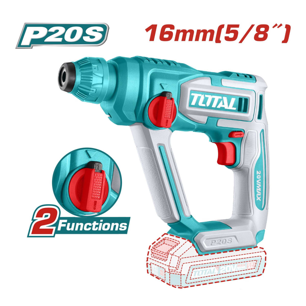 Rotomartillo SDS Plus 1.5 Joules 20v incluye bateria y cargador Total3