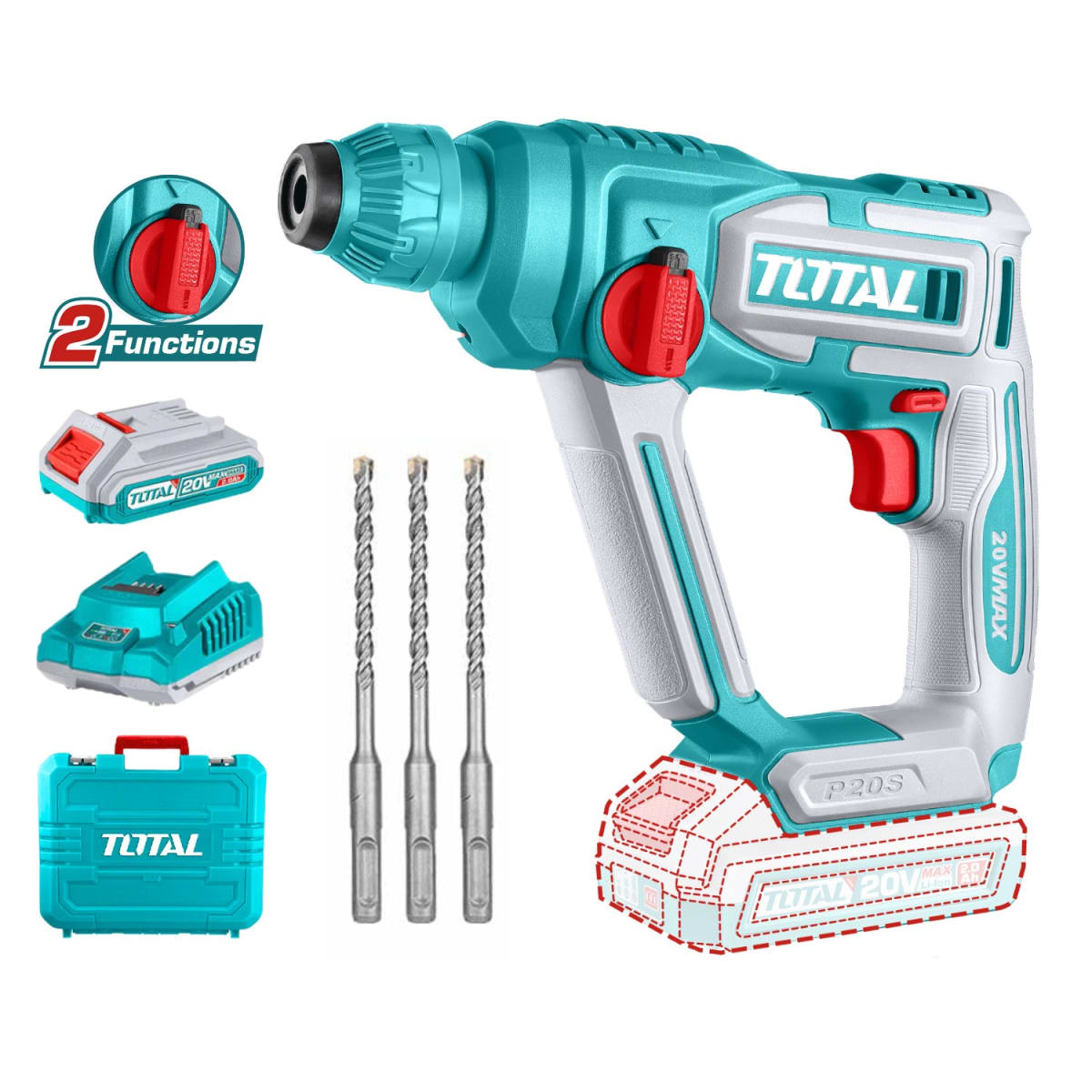 Rotomartillo SDS Plus 1.5 Joules 20v incluye bateria y cargador Total1