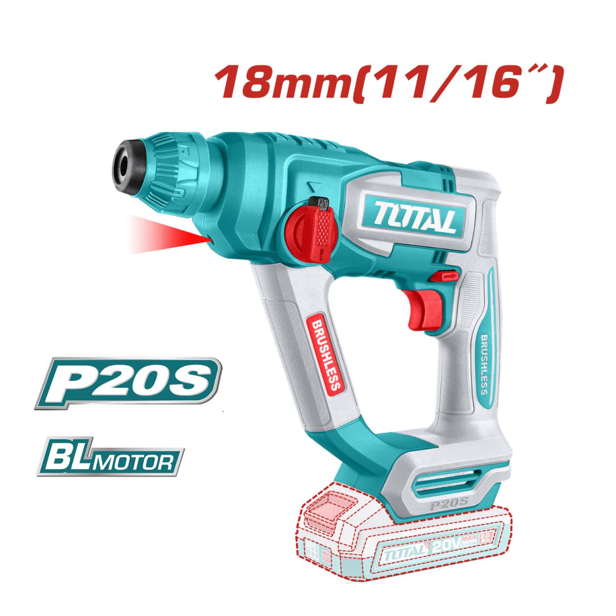 ROTOMARTILLO SDS PLUS 20V 1.8J MOTOR BRUSHLESS 1x2.0 AH TOTAL3