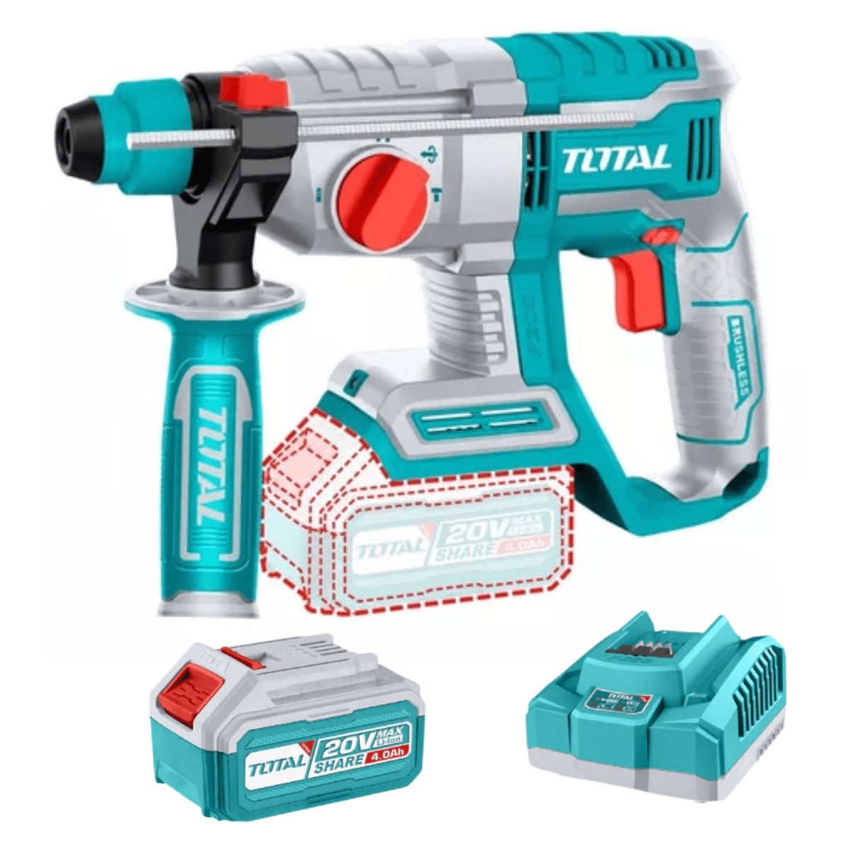 Rotomartillo SDS Plus 20v 2 Joules Batería de 4ah y cargador Total3