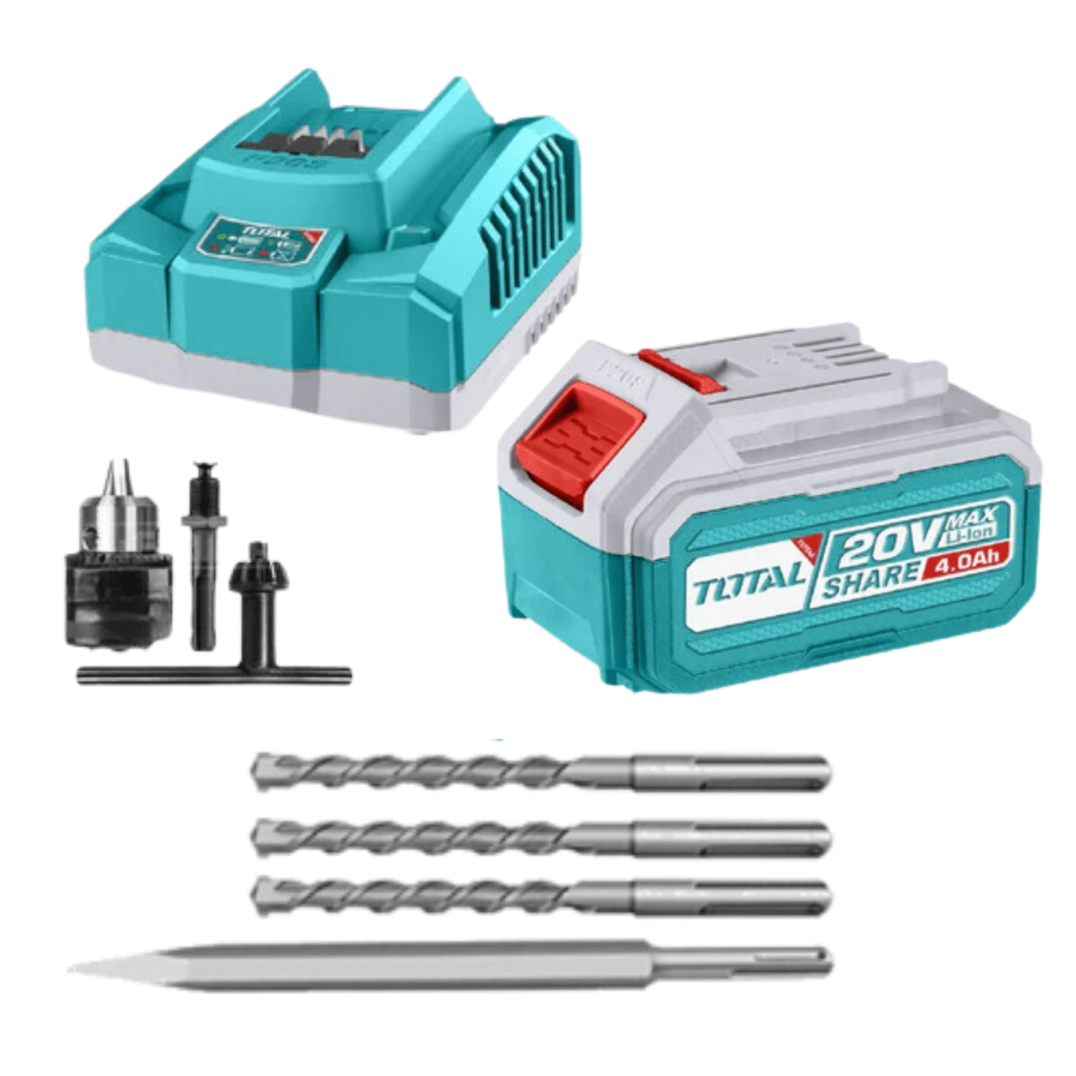 Rotomartillo SDS Plus 20v 2 Joules Batería de 4ah y cargador Total2