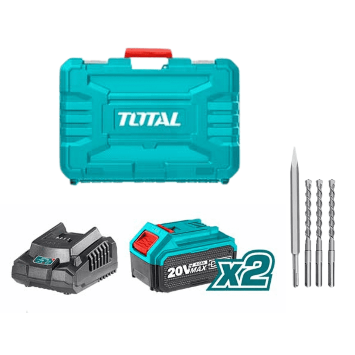 Rotomartillo SDS Plus 2 Joules + 2 baterias 4ah Total3