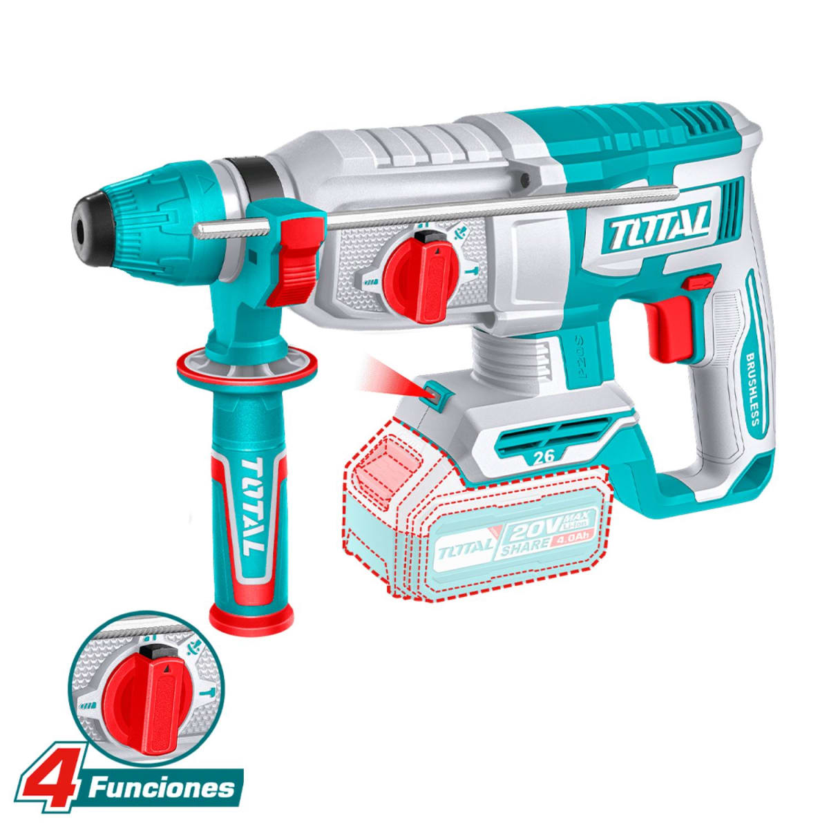 Rotomartillo Sds PLus 2.5j Brushless 20V Total2