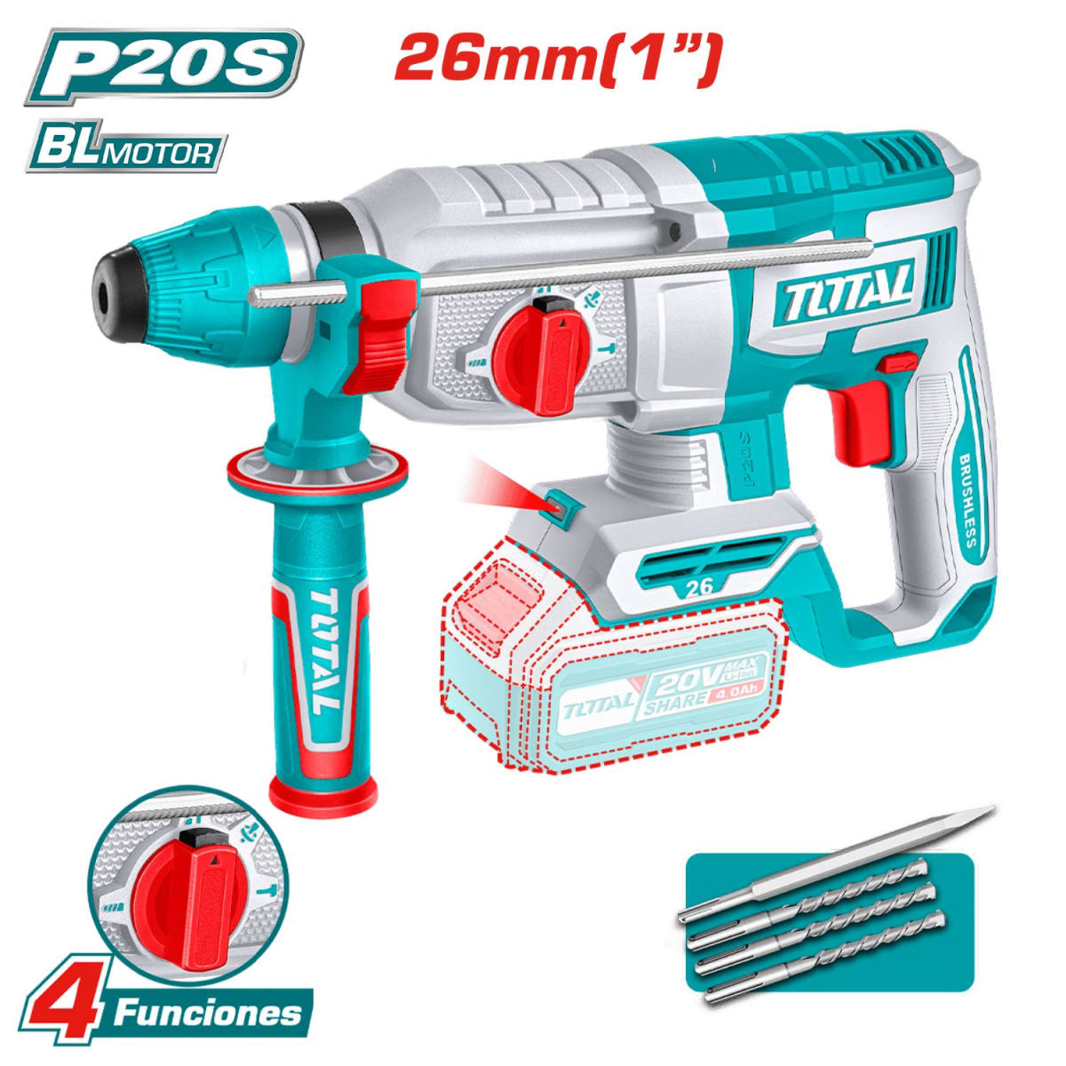 Rotomartillo Sds PLus 2.5j Brushless 20V Total2