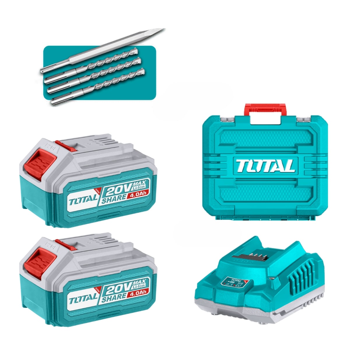 Rotomartillo sds plus 2.5j + 2 bateria y cargador 20v Industrial Total3