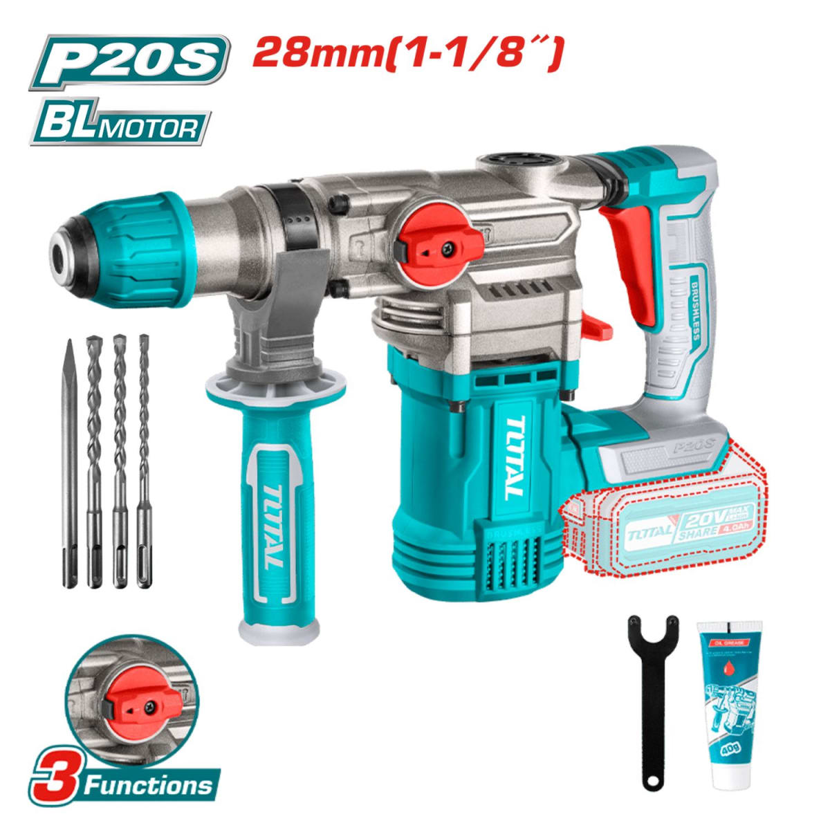 Rotomartillo Sds PLus 4.5j Industrial Brushless 20V Total2
