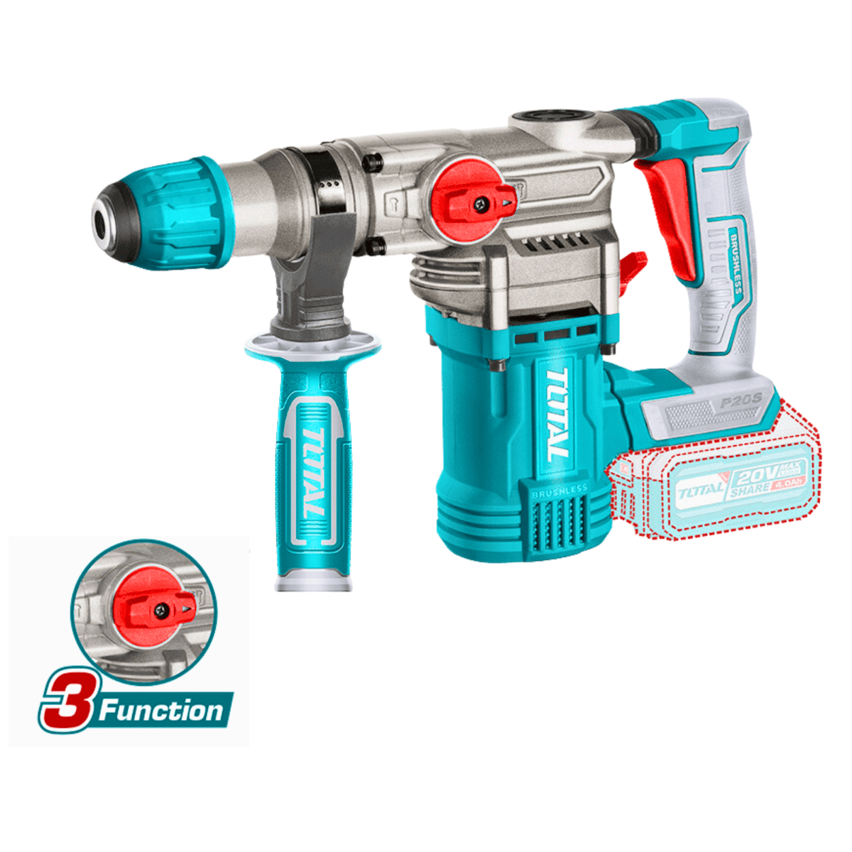 Rotomartillo SDS Plus 4.5 Joules + 2 baterias 4ah Total3