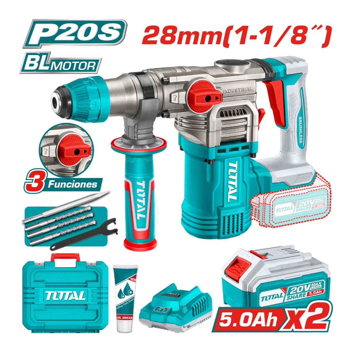 Rotomartillo Sds+ 4.5J 20V Brushless 2x5amp Total2