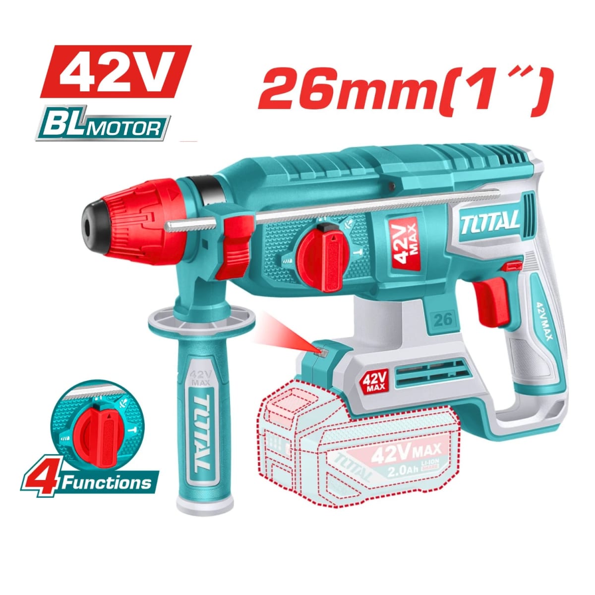 Rotomartillo SDS Plus 2.5J + 2 Batería y Cargador 42v Total3