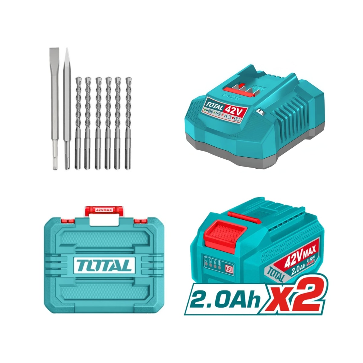 Rotomartillo SDS Plus 2.5J + 2 Batería y Cargador 42v Total6