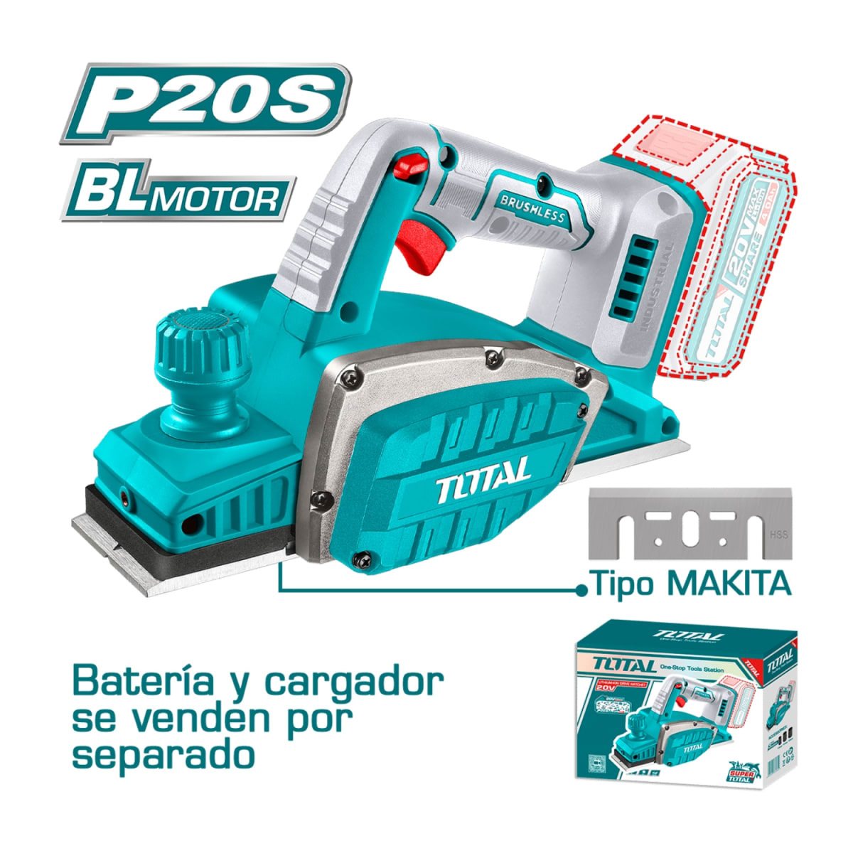 Cepilladora Inalambrica 140000Rpm 82x2mm 20v Total2