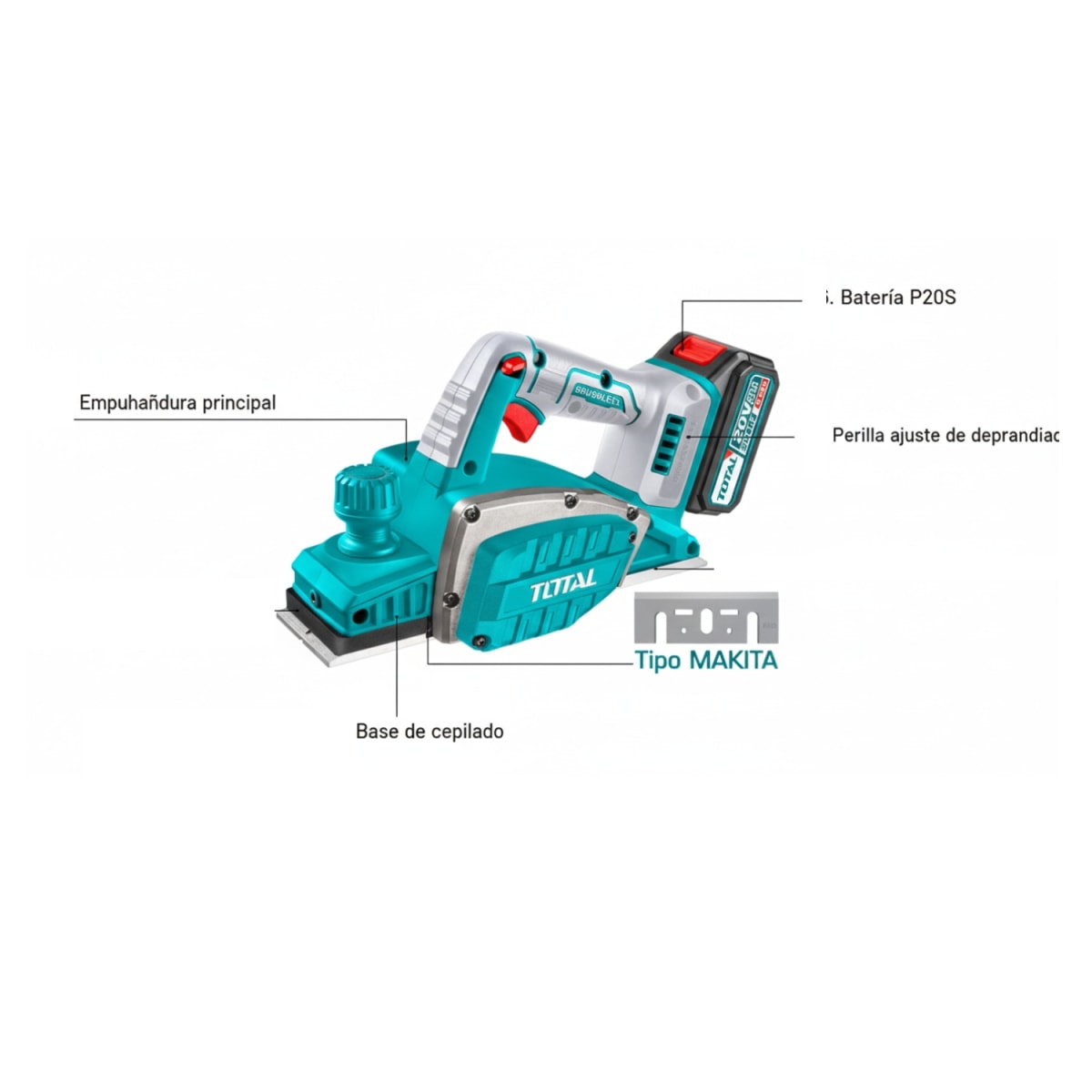 Cepilladora 14000RPM + Batería 4amp y Cargador 20v Total3