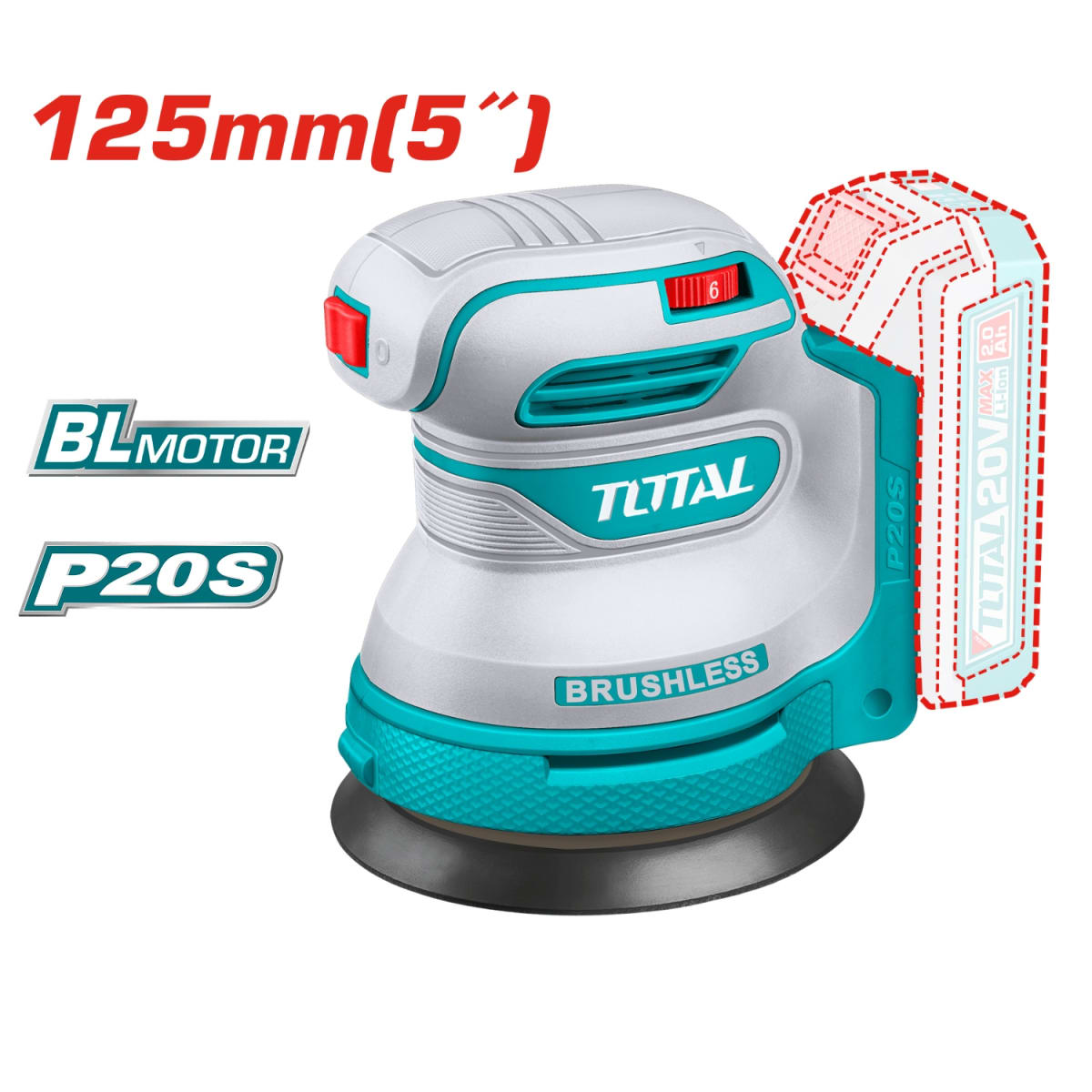 Lijadora Orbital Inalmabrica 5'' + Bateria y Cargador 20v Total5