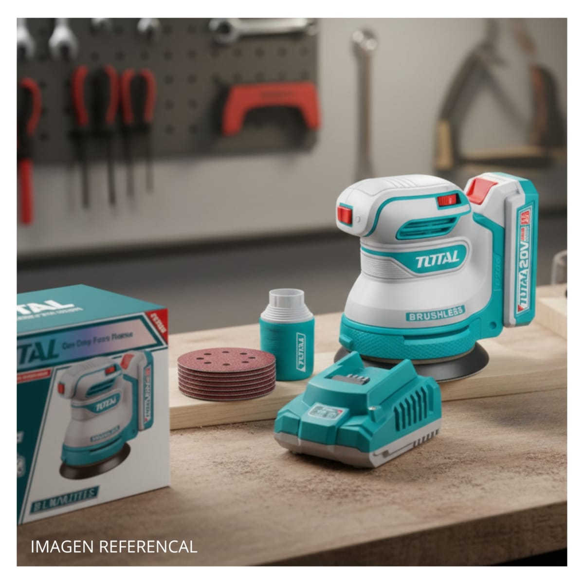 Lijadora Orbital Inalmabrica 5'' + Bateria y Cargador 20v Total3