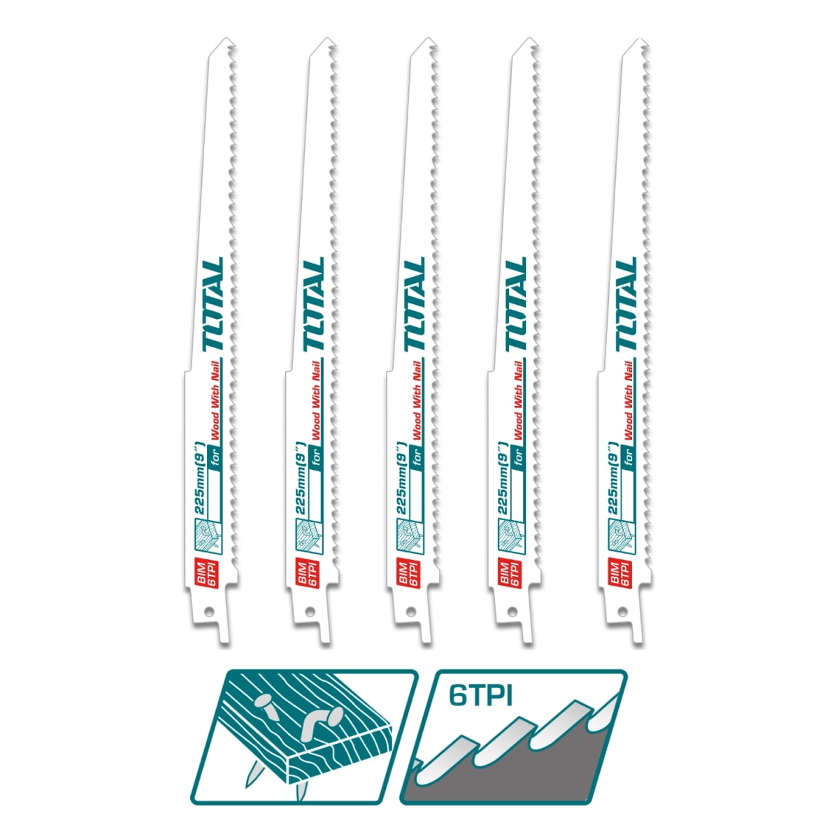 Set de Cuchillas para Madera con Clavos para Sierra Sable 5pcs Total3