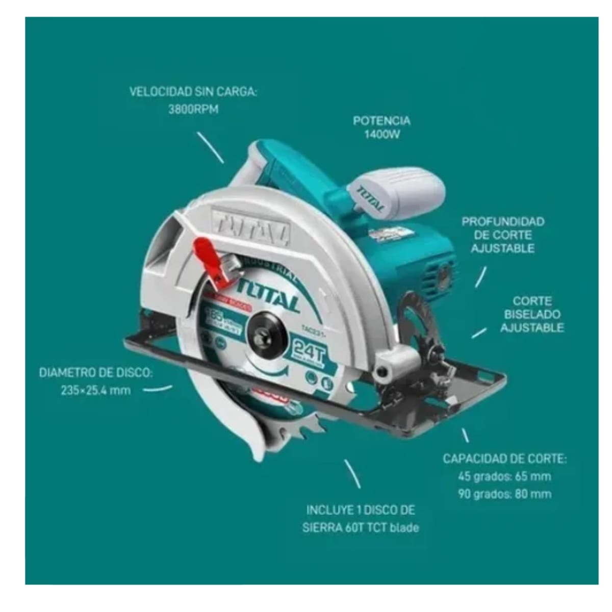 SIERRA CIRCULAR 2200W 3800RPM 235X25.4MM EST. ALUMINIO INC DISCO INDUSTRIAL TOTAL3