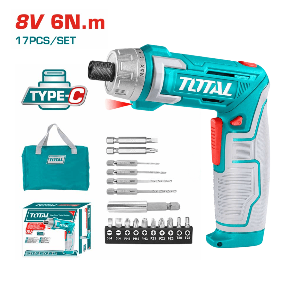 Destornillador 8v + maletin y accesorios Total2