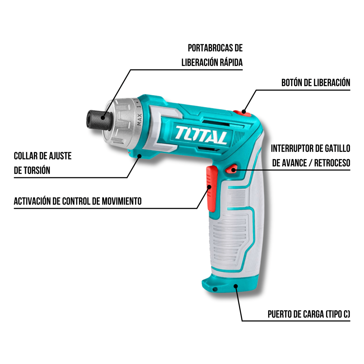 Destornillador 8v + maletin y accesorios Total3