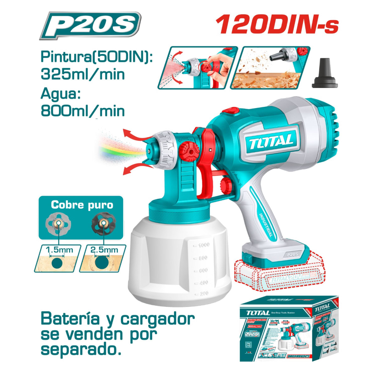 Pistola para pintar de 1000ml 20v Total4