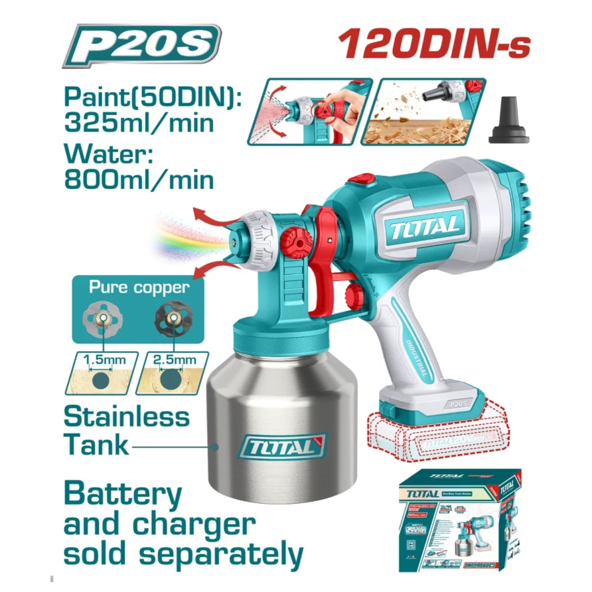 Pistola para pintar vaso de aluminio 20v Total2