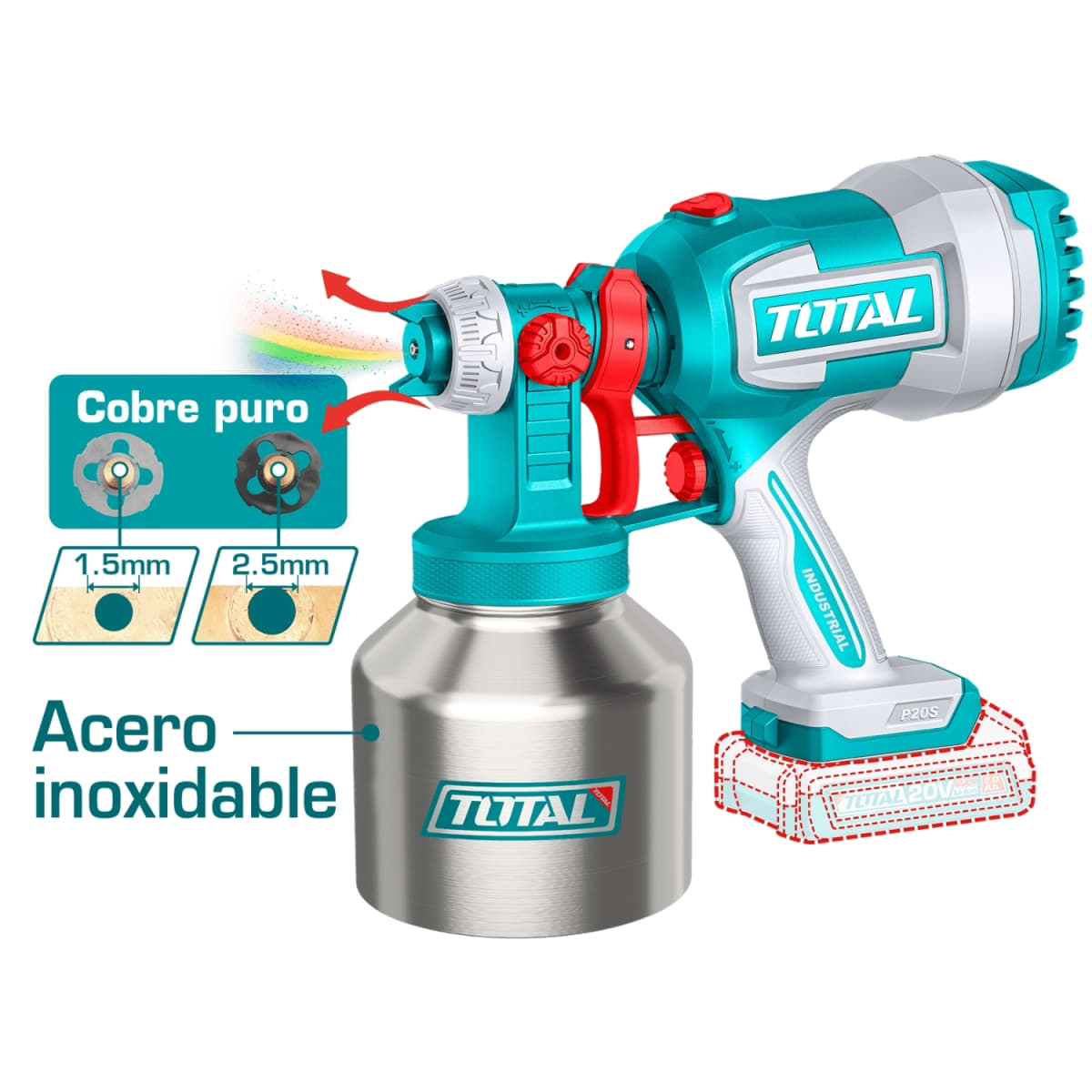 Pistola Pintar 2 baterias 2.0 AH Envase Metalico Total2