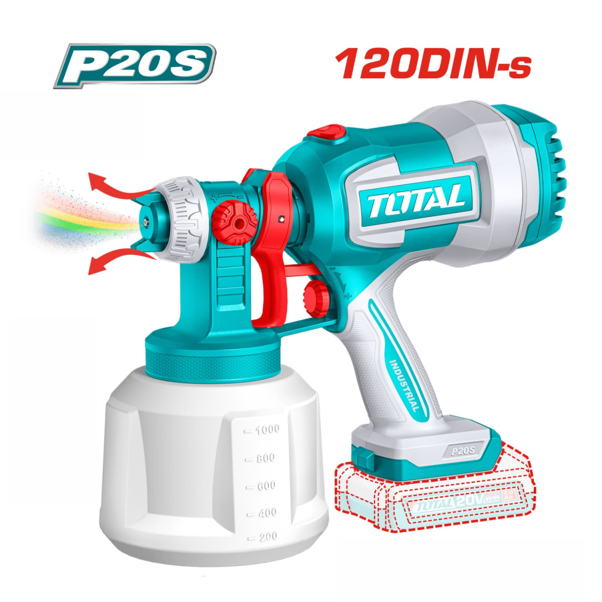 Pistola para pintar de 1000ml 20v Total2