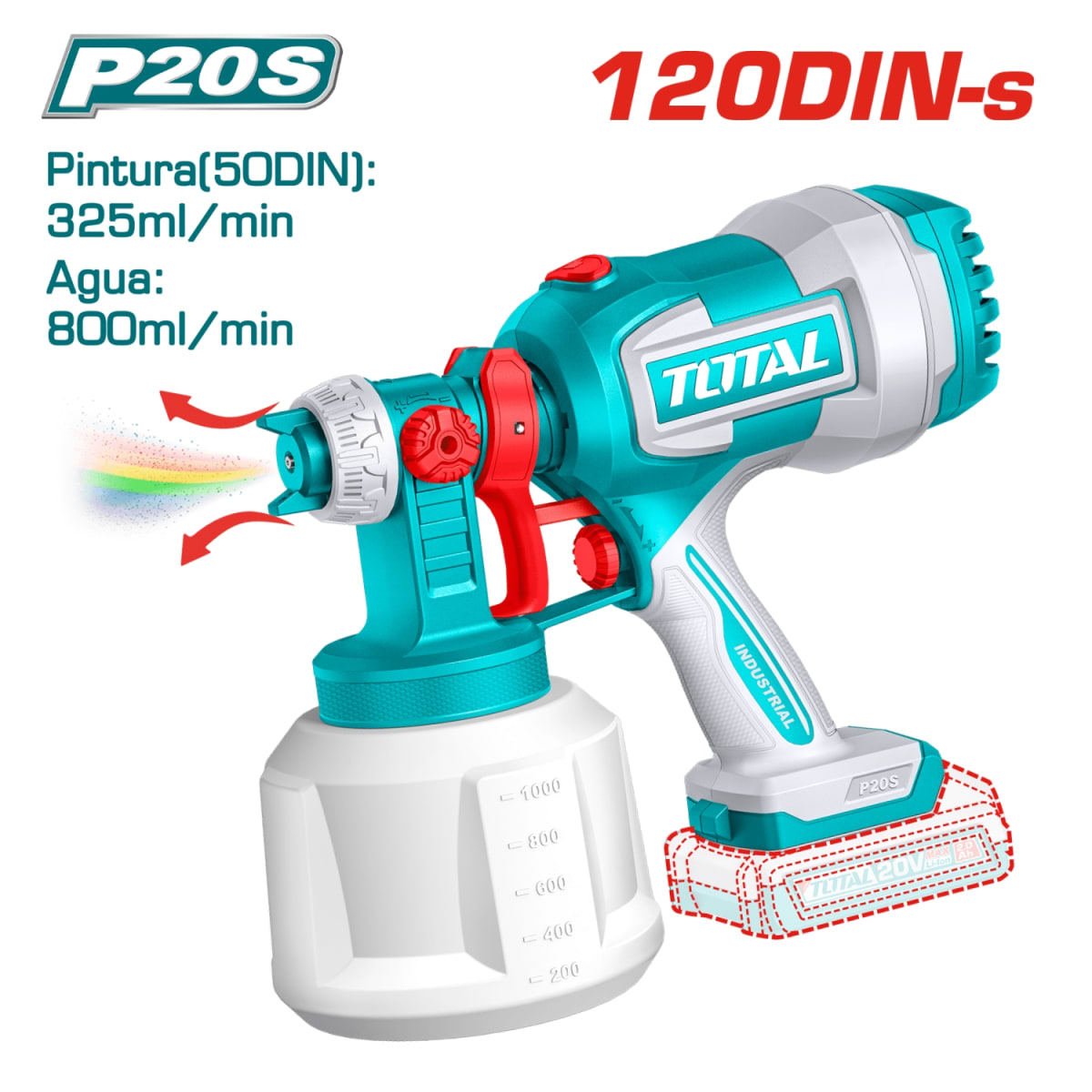 Pistola para pintar 20V 1000ML + 1 Cargador + 1 Bat 2 Ah Total2