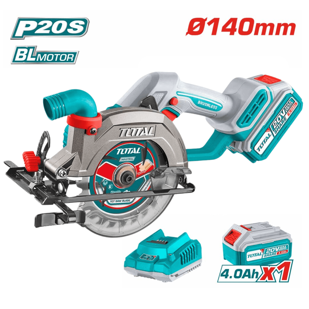 Sierra circular 20v incluye bateria 4ah y cargador Total2