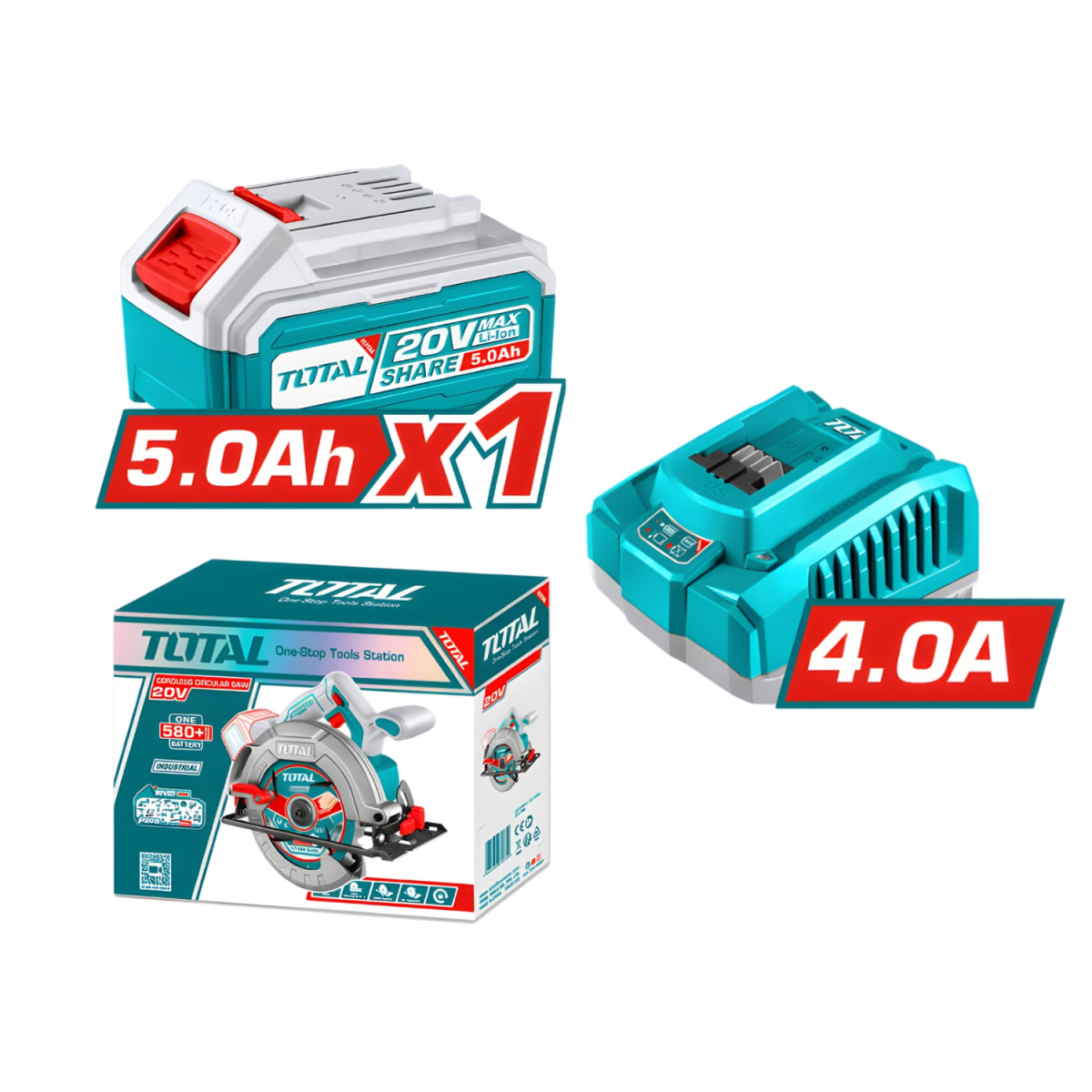 Sierra Circular Industrial 7-1/4'' 185mm + 1 Batería 5ah + Cargador 20v Total6