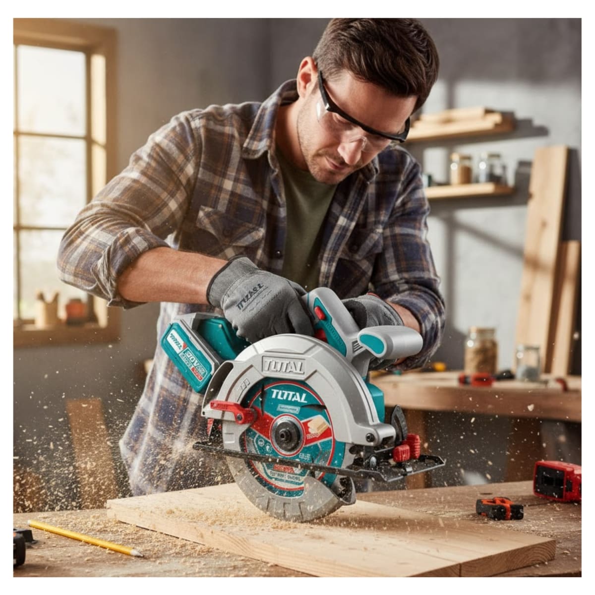 Sierra Circular Industrial 7-1/4'' 185mm + 1 Batería 5ah + Cargador 20v Total3