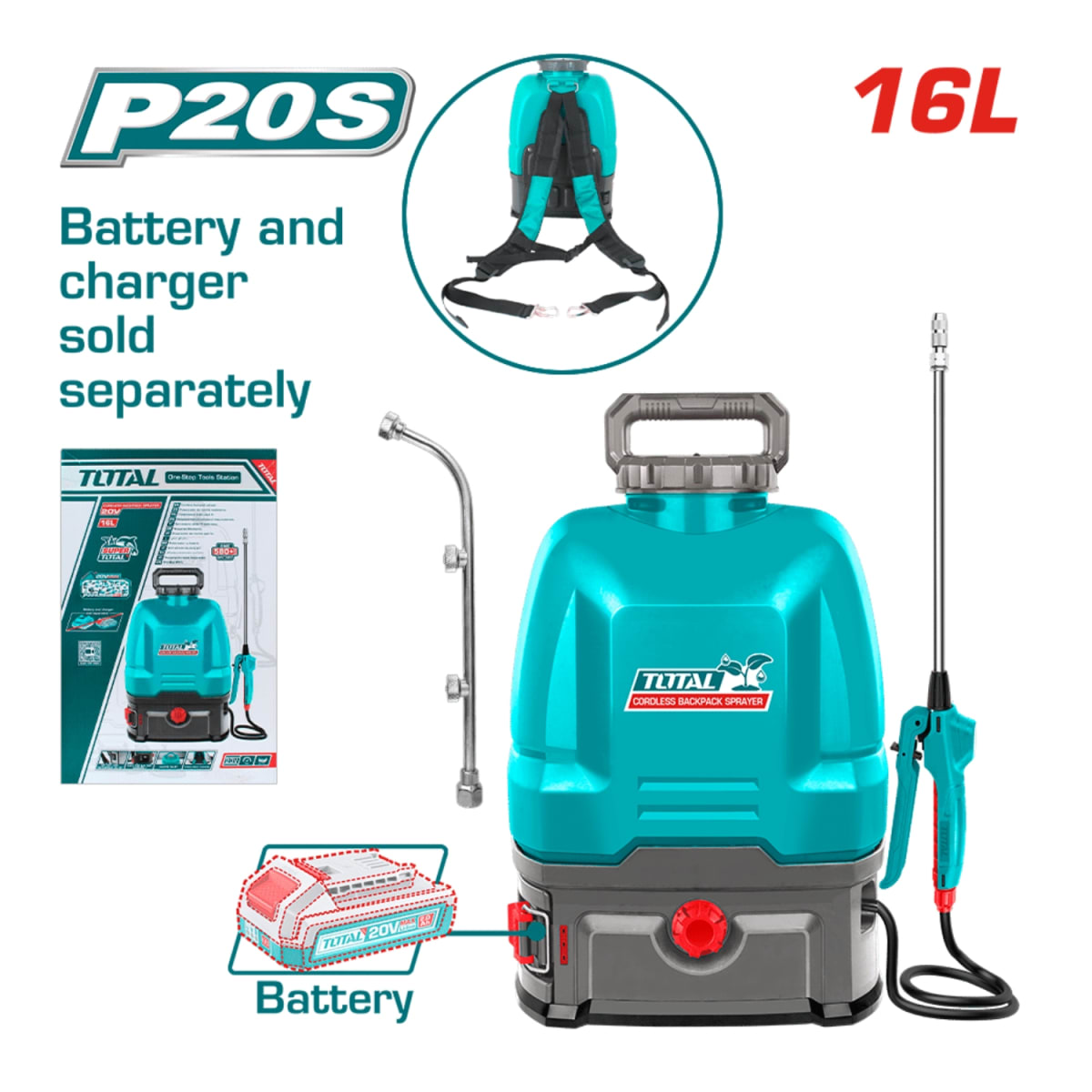 Mochila Fumigadora Inalambrica 16Litros (Equipo Solo) 20v Total2