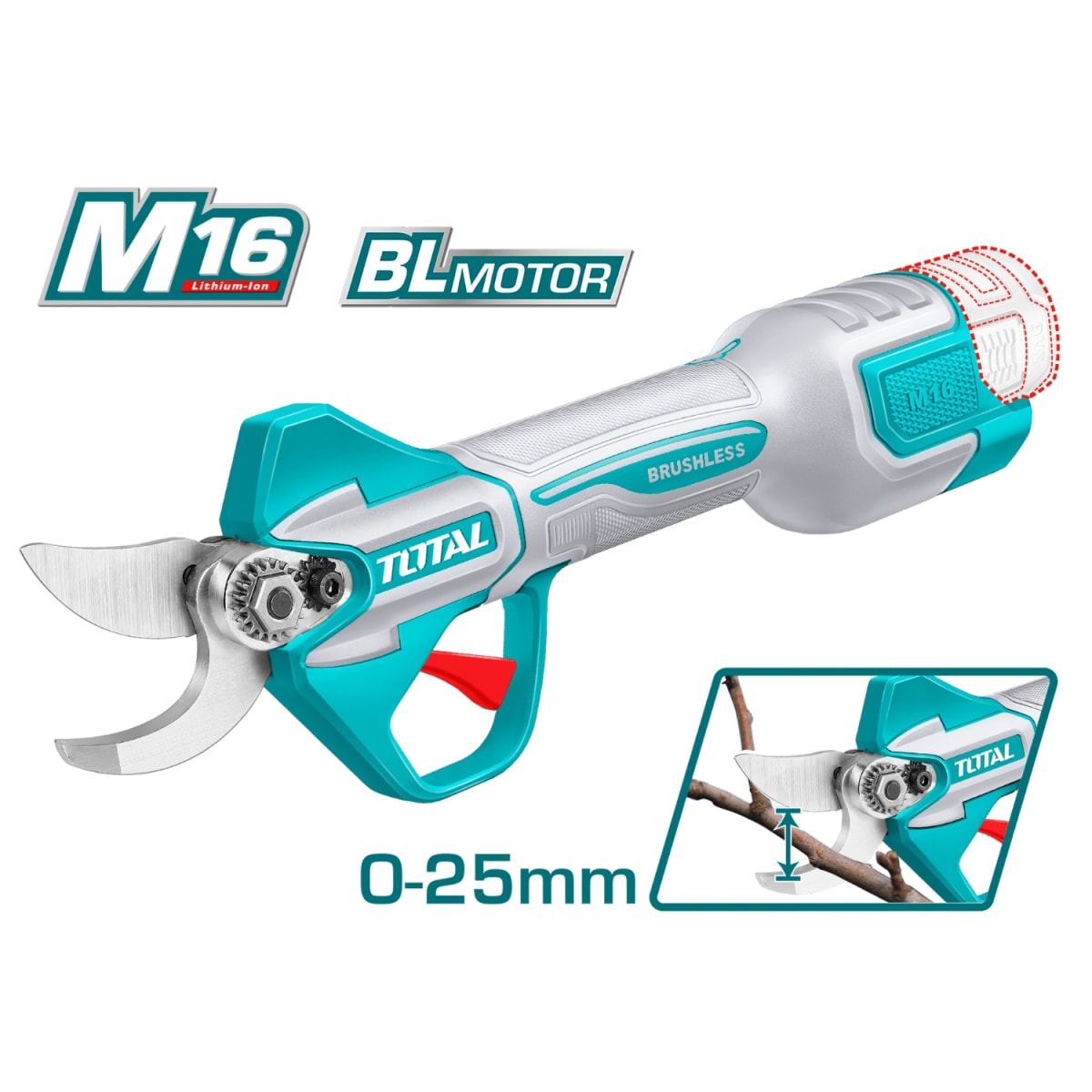 Tijera Inalambrica 0-25mm + 2 Baterias y cargador 16v Total3