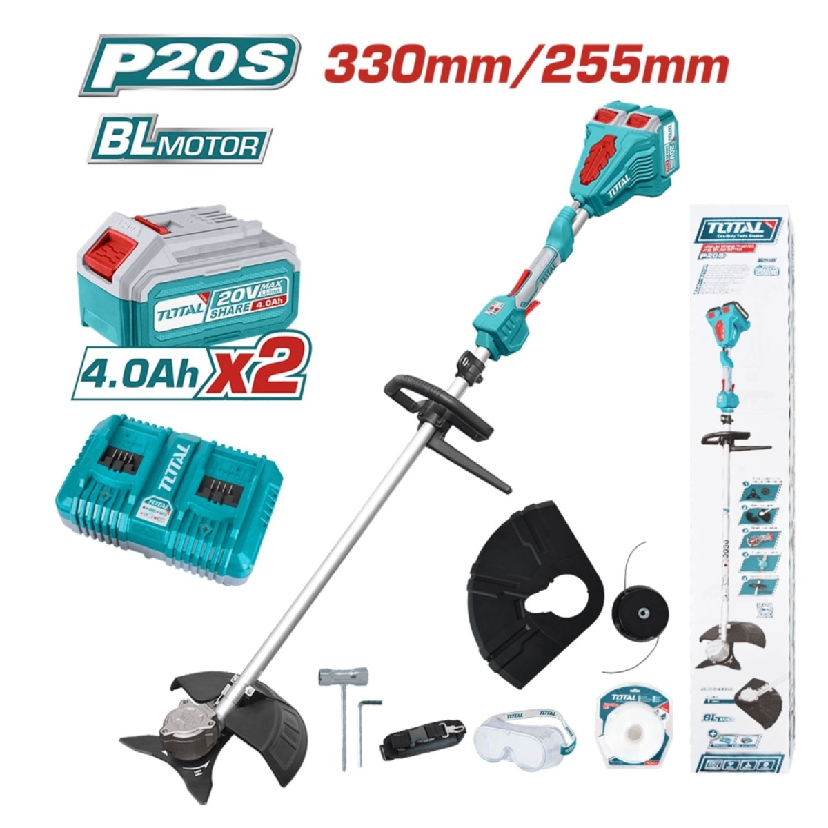 Guadaña inalámbrica + 2 baterías 4ah y cargador Total2